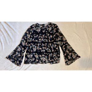 Ro & De Anthropologie Floral Bell Sleeve Blouse M